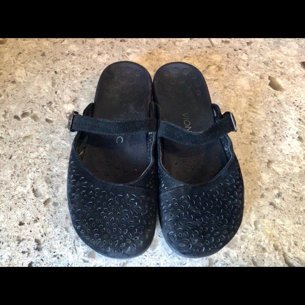VIONIC Lidia Black Suede Mules Preowned